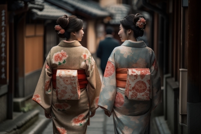 京都を歩く着物女性
